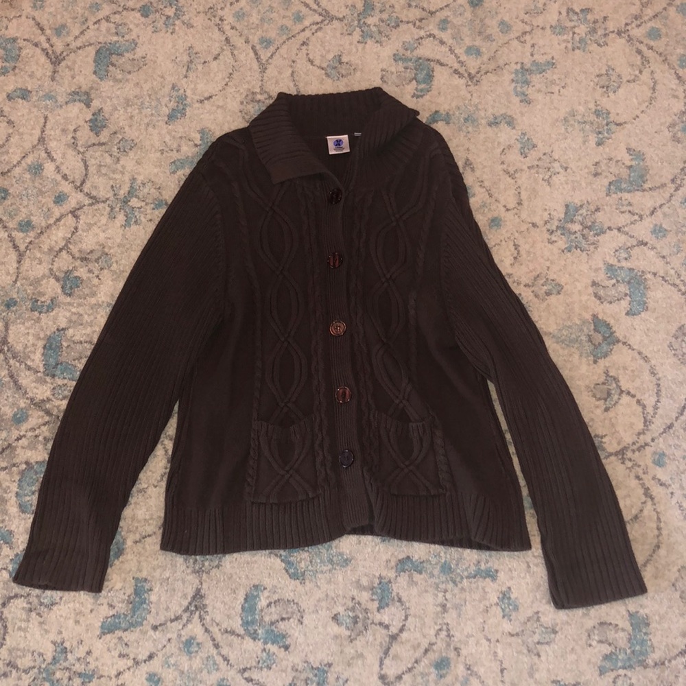 Landau Brown Cable Knit Button-Up Sweater